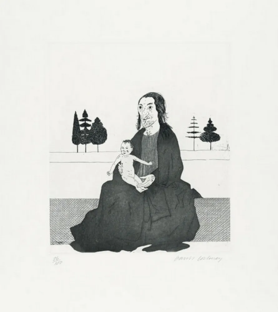 版画 Hockney - The enchantress with the baby (1969)