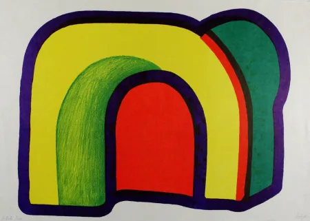 石版画 Hodgkin - Composition with Red