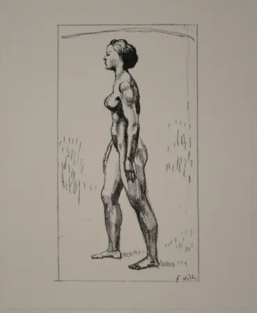 石版画 Hodler - Nacktes Mädchen, nach links schreitend 
