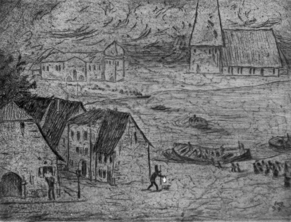 蚀刻版画 Hofer - Nachtiche Überfährt