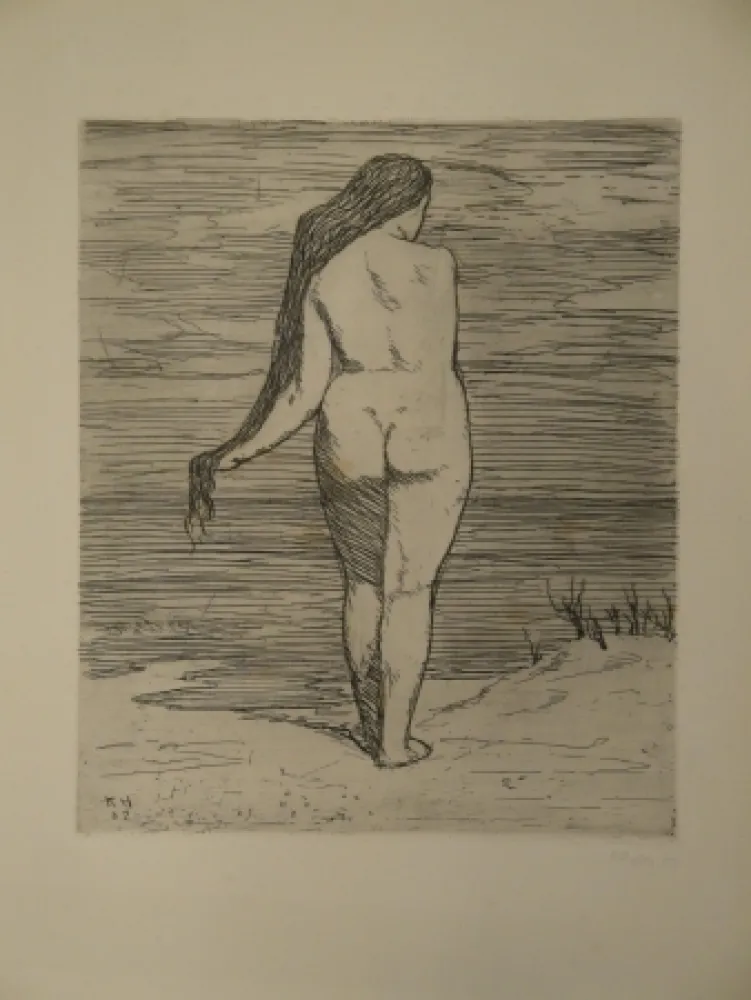 蚀刻版画 Hofer - Stehendes Weib am Meer