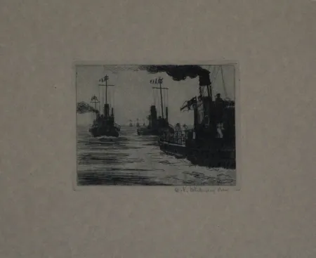 版画 Hübner - Dampfschiffe / Steamboats