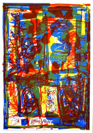 石版画 Huftier - Trois couleurs sous verre