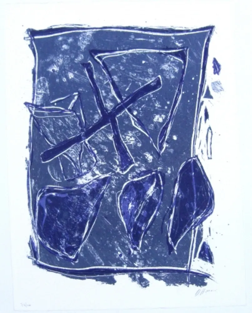 石版画 Humair - Composition bleue et mauve