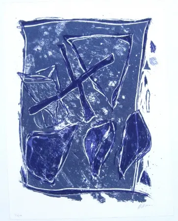 石版画 Humair - Composition bleue et mauve