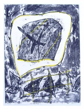 石版画 Humair - Composition jaune et noire 1