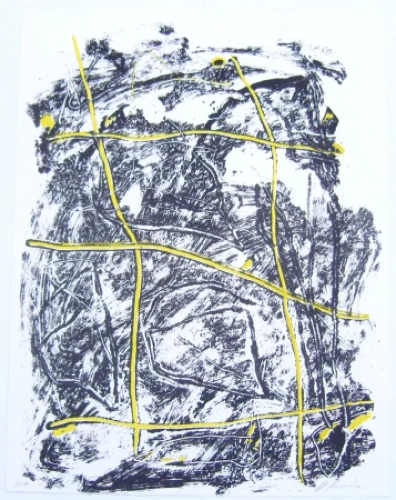 石版画 Humair - Composition jaune et noire 2