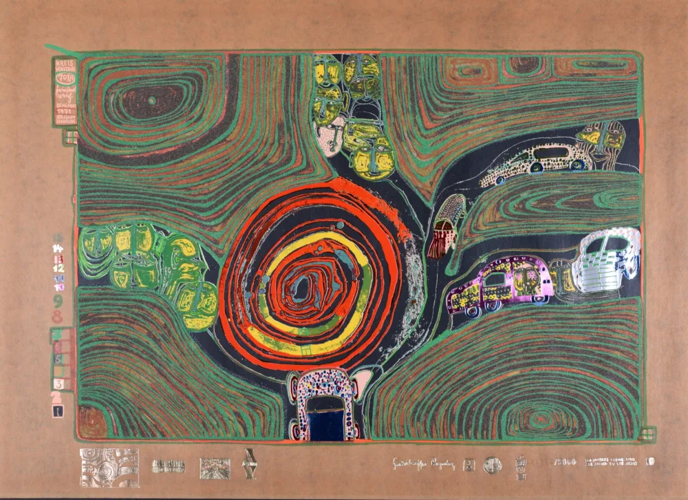 石版画 Hundertwasser - Crusade of the crossroaders, Plate 10, 1970-72