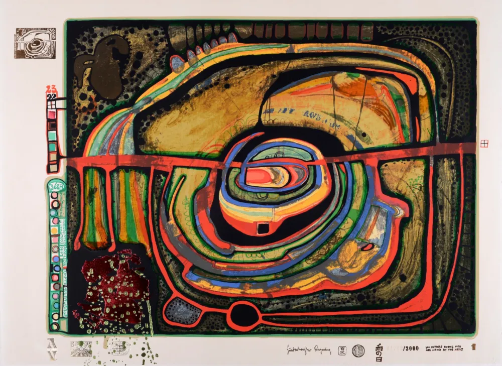 石版画 Hundertwasser - Die fünfte Augenwaage, Plate 1, 1970-72