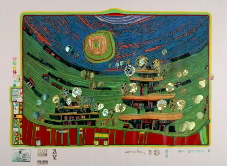 丝网印刷 Hundertwasser - Die Häuser hängen unter den wiesen, Plate 9