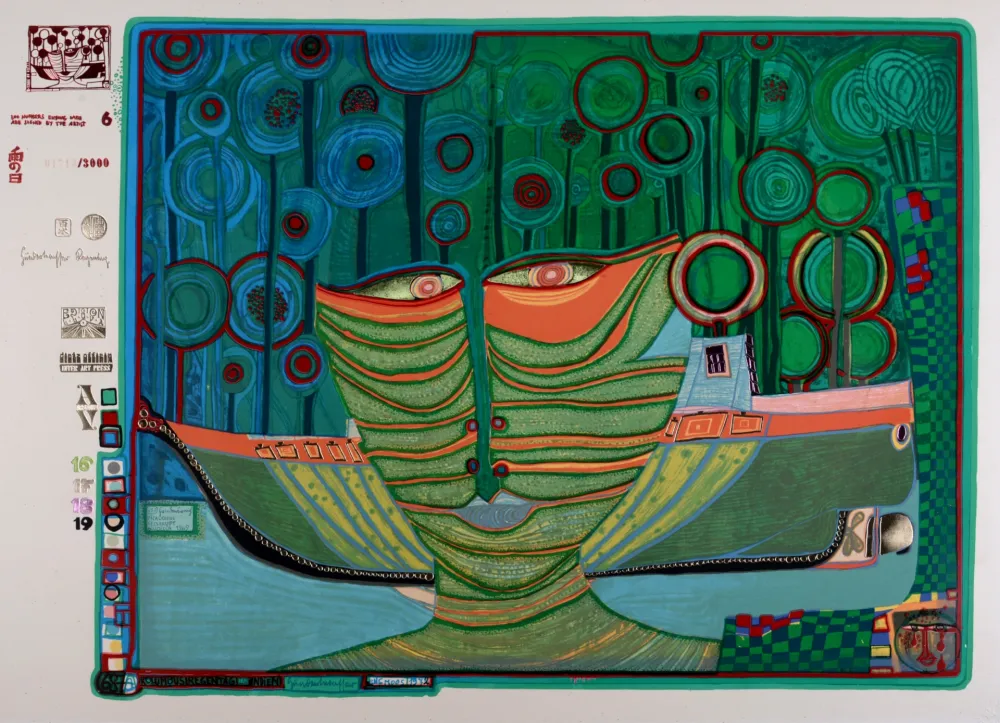 丝网印刷 Hundertwasser - Kolumbus Regentag in Indien, Plate 6, 1970-72
