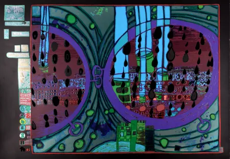石版画 Hundertwasser - Rainy day from the rain day, Plate 5, 1970-72