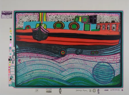 丝网印刷 Hundertwasser - Regentag on Waves of Love, Plate 8, 1970-72