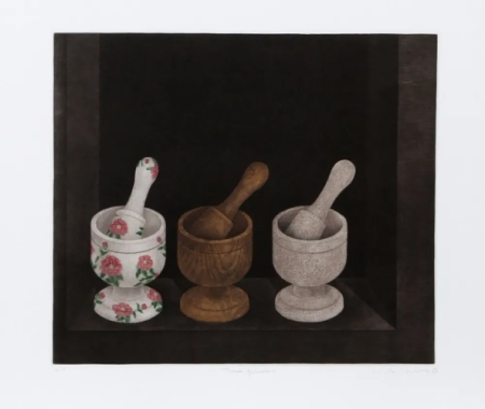 美柔汀铜版画 Hwang - Three Mortars and Pestle
