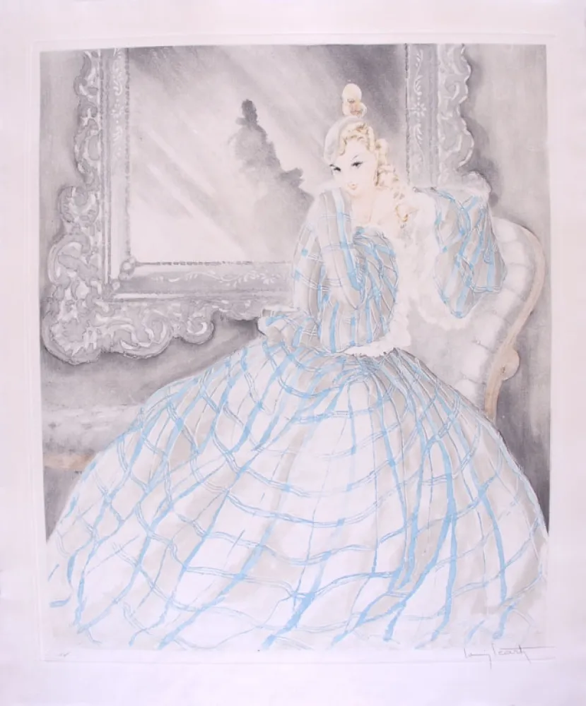 蚀刻版画 Icart - Girl in Crinoline - Miroir de Venise