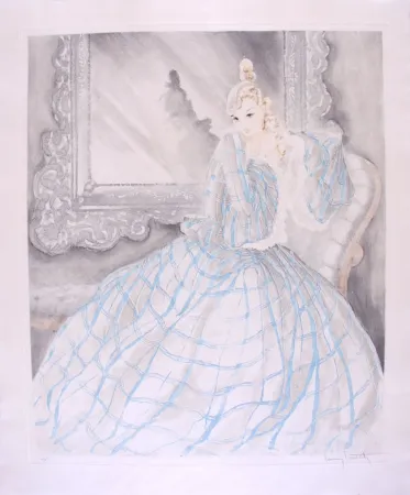 蚀刻版画 Icart - Girl in Crinoline - Miroir de Venise