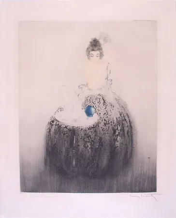 蚀刻版画 Icart - Spanish Comb (Blue vanity) - Peigne Espagnol