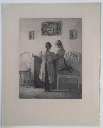版画 Ilsted - Interior with two little Girls