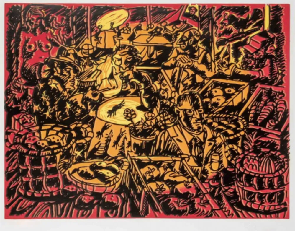 油毡版画 Immendorff - Cafe de Flore I
