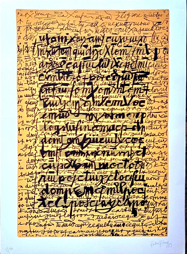 石版画 Isou -  Lettrist composition, Handsigned amd Dated  Lithograph,  1989