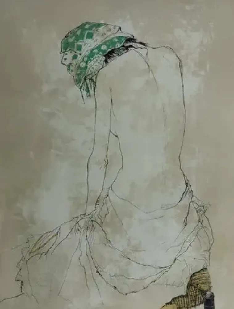 石版画 Jansem - Foulard vert (1993)