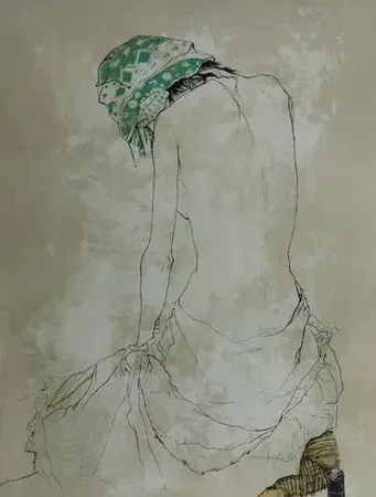石版画 Jansem - Foulard vert (1993)