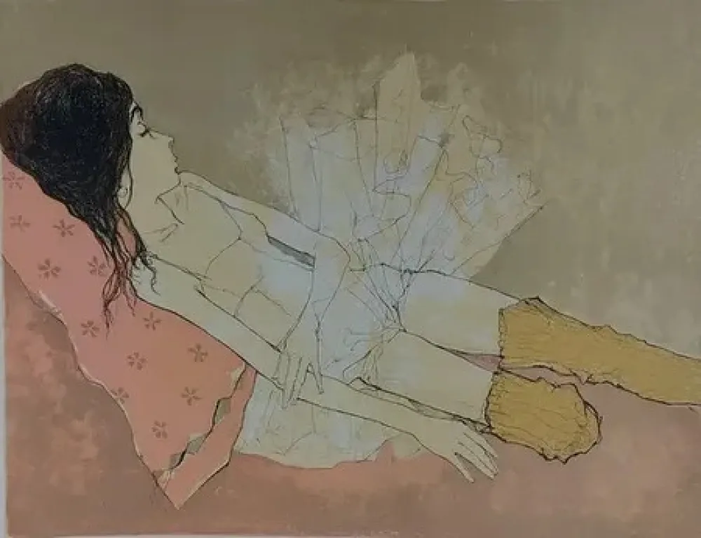石版画 Jansem - Ophelie au coussin rose (1993)