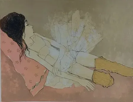 石版画 Jansem - Ophelie au coussin rose (1993)