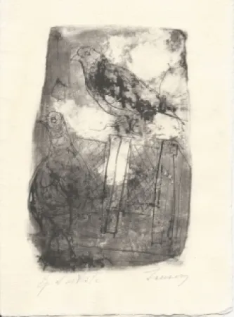 石版画 Jansem - Pigeons