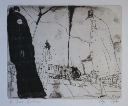 版画 Janssen - Bahnsteig