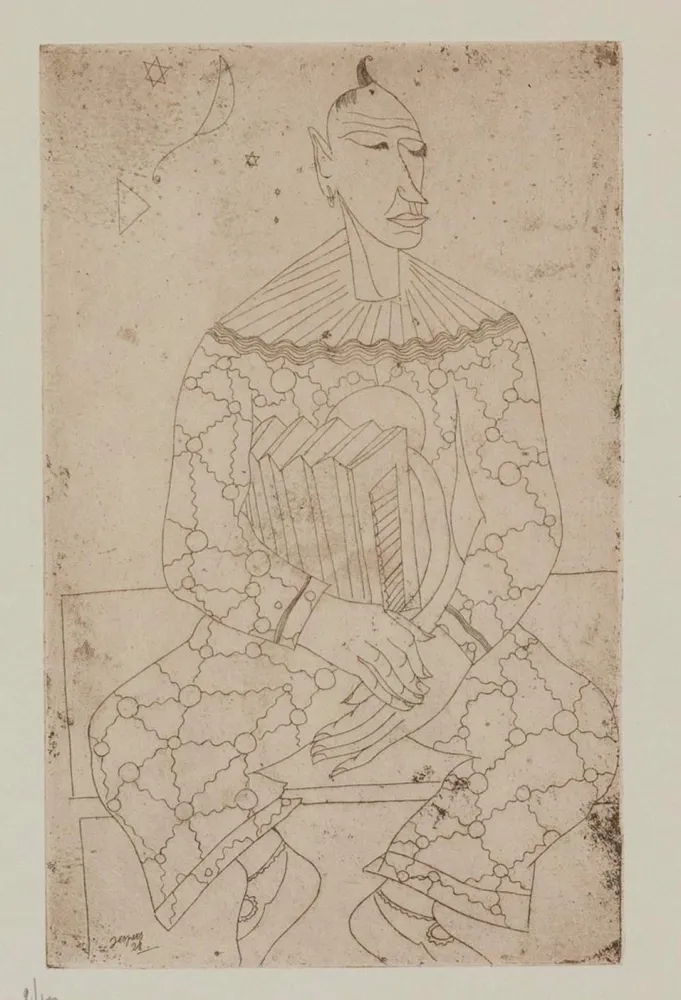 蚀刻版画 Jespers - Clown avec accordeon