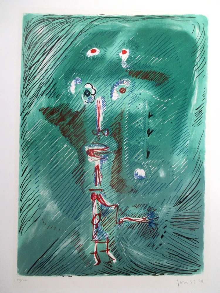 石版画 Jorn - Dieu chantant de la bouteille