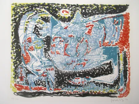 石版画 Jorn - Le Chat qui rit