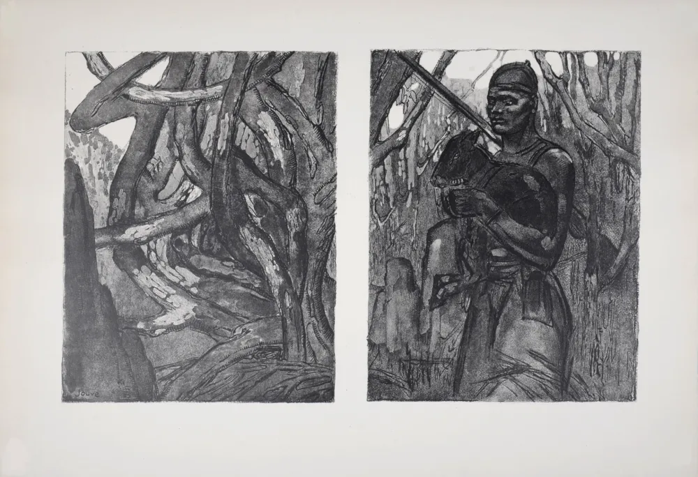 石版画 Jouve - Homme et animal