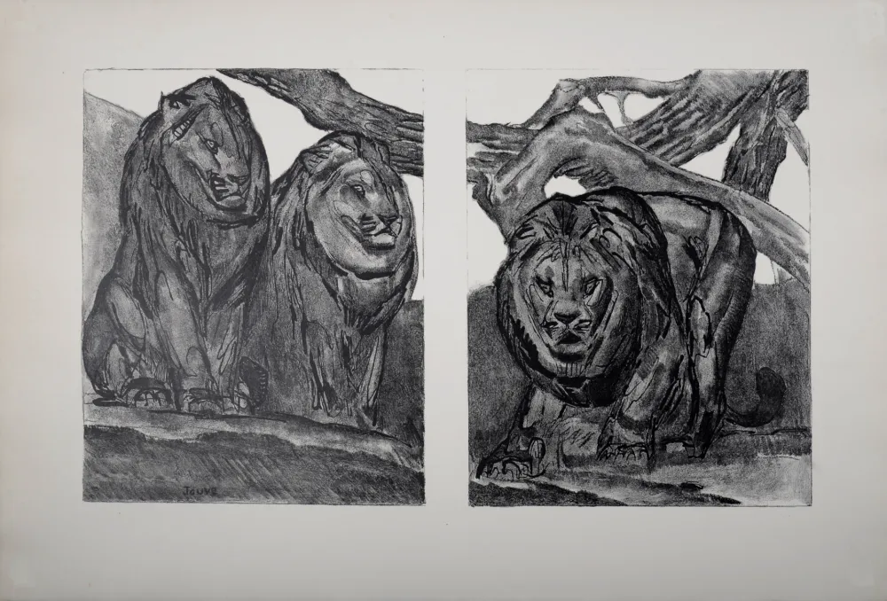 石版画 Jouve - Les Lions, 1934.