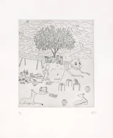 版画 Kaga - Loquat tree