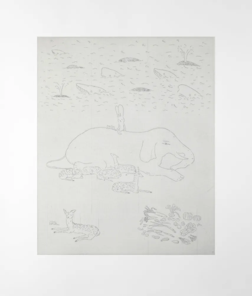 版画 Kaga - Surrounded by animals