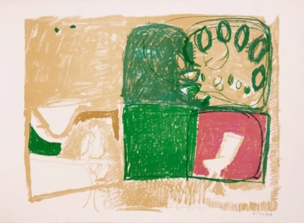 石版画 Kimura - Paysage vert et violet