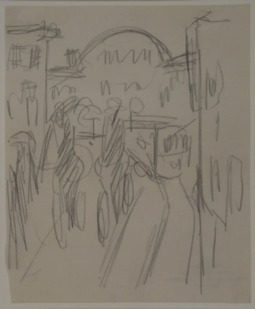 无技术 Kirchner - (Bahnhof Friedrichstrasse mit Radfahrern, Passanten und Strassenbahn)