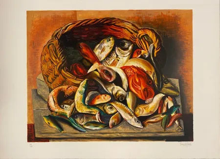 石版画 Kisling - Les poissons