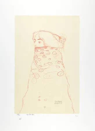石版画 Klimt - La femme à l'écharpe, 1910 | Woman with Scarf, 1910 (Dame im Dreiviertelprofil nach links, den Mund und einen Teil der Frisur durch Umhang verdeckt)