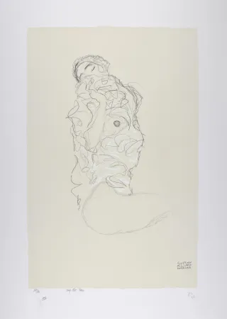 石版画 Klimt - La fille aux yeux fermés, 1917 | The girl with closed eyes, 1917  (Reclining Female Semi-Nude with Closed Eyes / Liegender weiblicher Halbakt mit geschlossenen Augen).