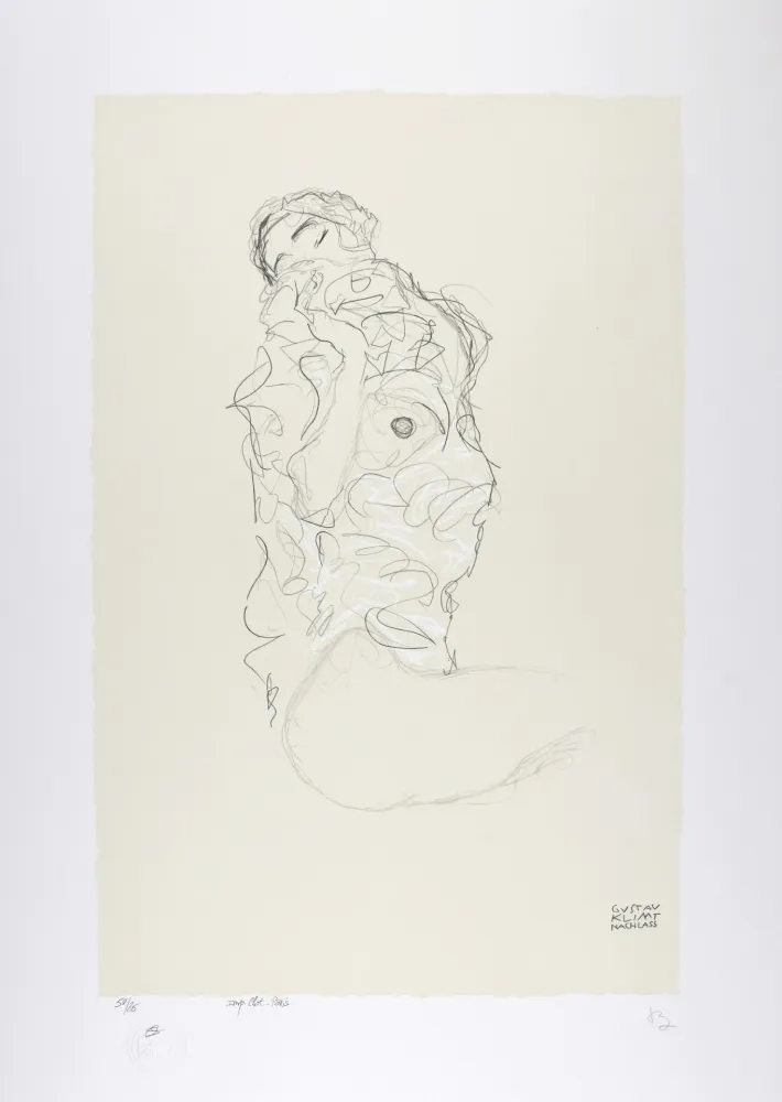 石版画 Klimt - La fille aux yeux fermés, 1917 | The girl with her eyes closed, 1917