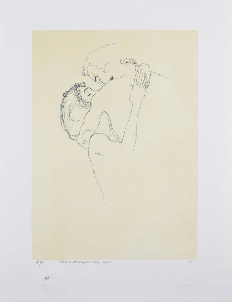 石版画 Klimt - LES AMOUREUX / LOVERS 1904-1905 / Upper bodies of an embracing couple