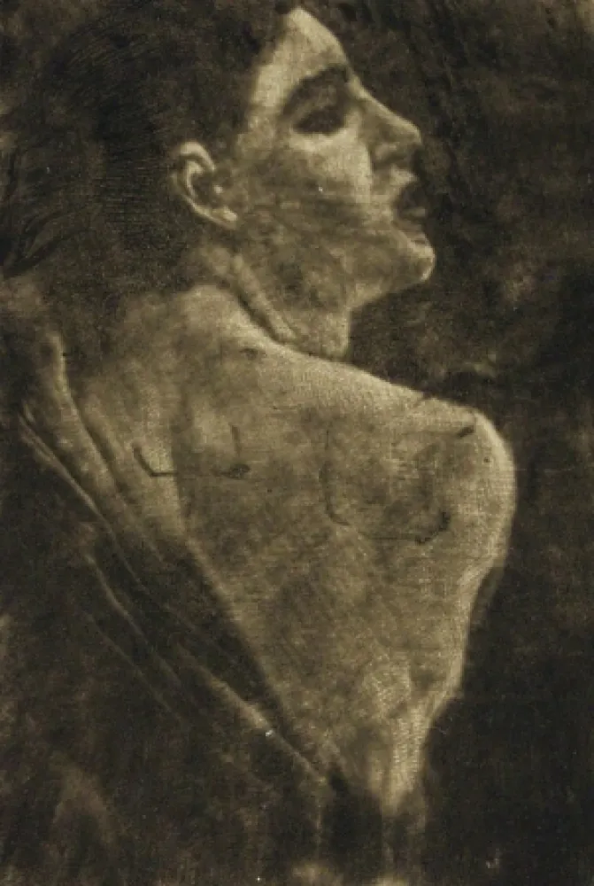 版画 Klinger - Weibliche Halbfigur Schabkunstversuch.