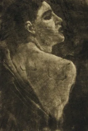 版画 Klinger - Weibliche Halbfigur Schabkunstversuch.