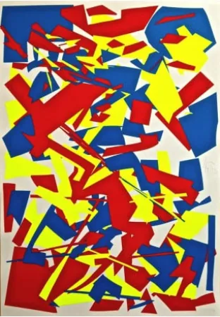 丝网印刷 Knoebel - Messerschnitte - rot-gelb-blau / Motiv 18