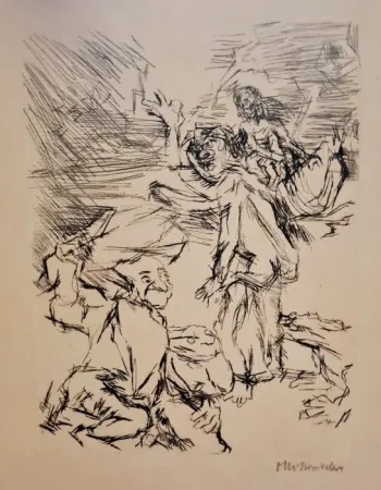 干刻版画 Kokoschka - Die Frösche: Dionysos und der schwer beladene Xanthias am Totensee