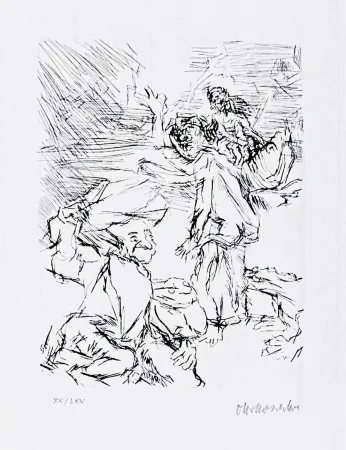 版画 Kokoschka - Dionysus and the heavily laden Xanthias at the Lake of the Dead
