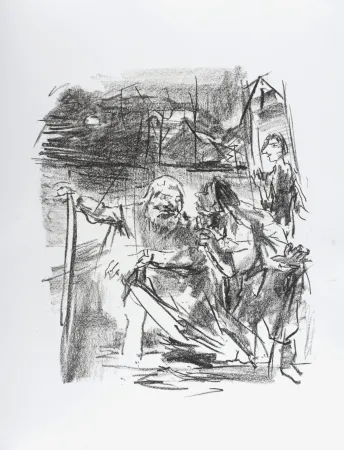 石版画 Kokoschka - Gloucester led by an old man, 1963